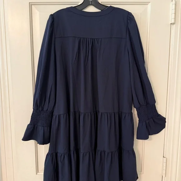 Navy Tiered Long Sleeve Dress - Picture 2 of 7